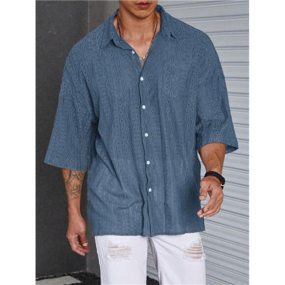 Loose Fit Men's Solid Drop Shoulder Shirt - Men Summer & Beach Wear - Picture 1 of 7